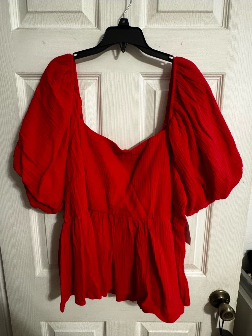 Arula Red Puff Sleeve Babydoll Top 2X NWT